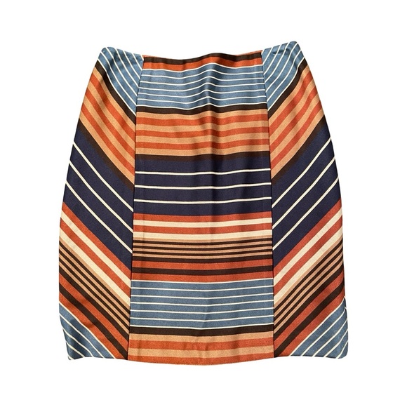 J. McLaughlin Pencil Skirt Womens 0 Short Stripe Indigo Multicolor Zip with Slit - Picture 1 of 4